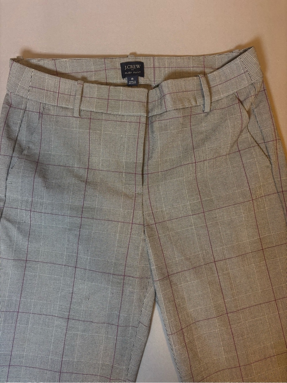 Women’s J. Crew Striped Plaid Pattern Office Pant Size 8 in Gray and Purple. - Picture 3 of 7